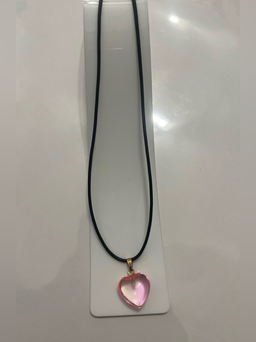 Pink Heart Pendant Necklace with Black Cord A